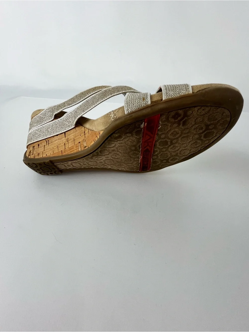 Anne Klein Sport Lakeisha Wedge Sandals Gold Shimmer Textile Bands Size 8